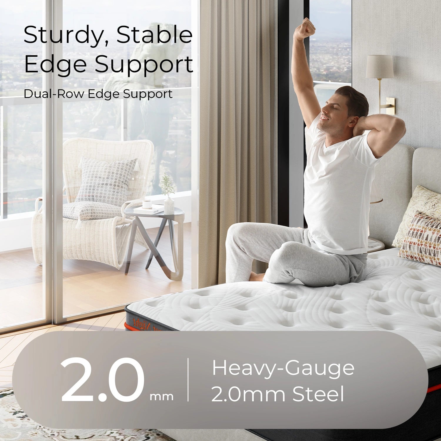 SweetNight Twilight Hybrid Mattress with sturdy edge support and 2.0mm heavy-gauge steel coils for optimal sleep.