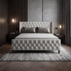 Grand Wingback Diamond Button-Tufted Upholstered Velvet Bed Frame