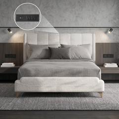 Lamb Wool Upholstered Platform Bed Frame with Charging Station