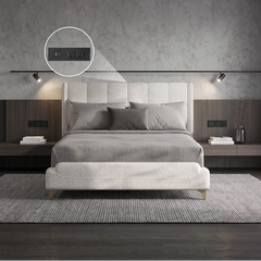 Lamb Wool Upholstered Platform Bed Frame with Charging Station