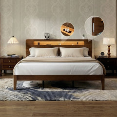 Executive Wooden Storage Bed Frame with Dimmable LED & Power Hub
