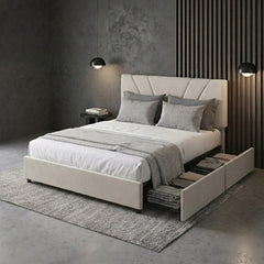 Storage Bed Frame with RGB LED Lights & Charging Headboard