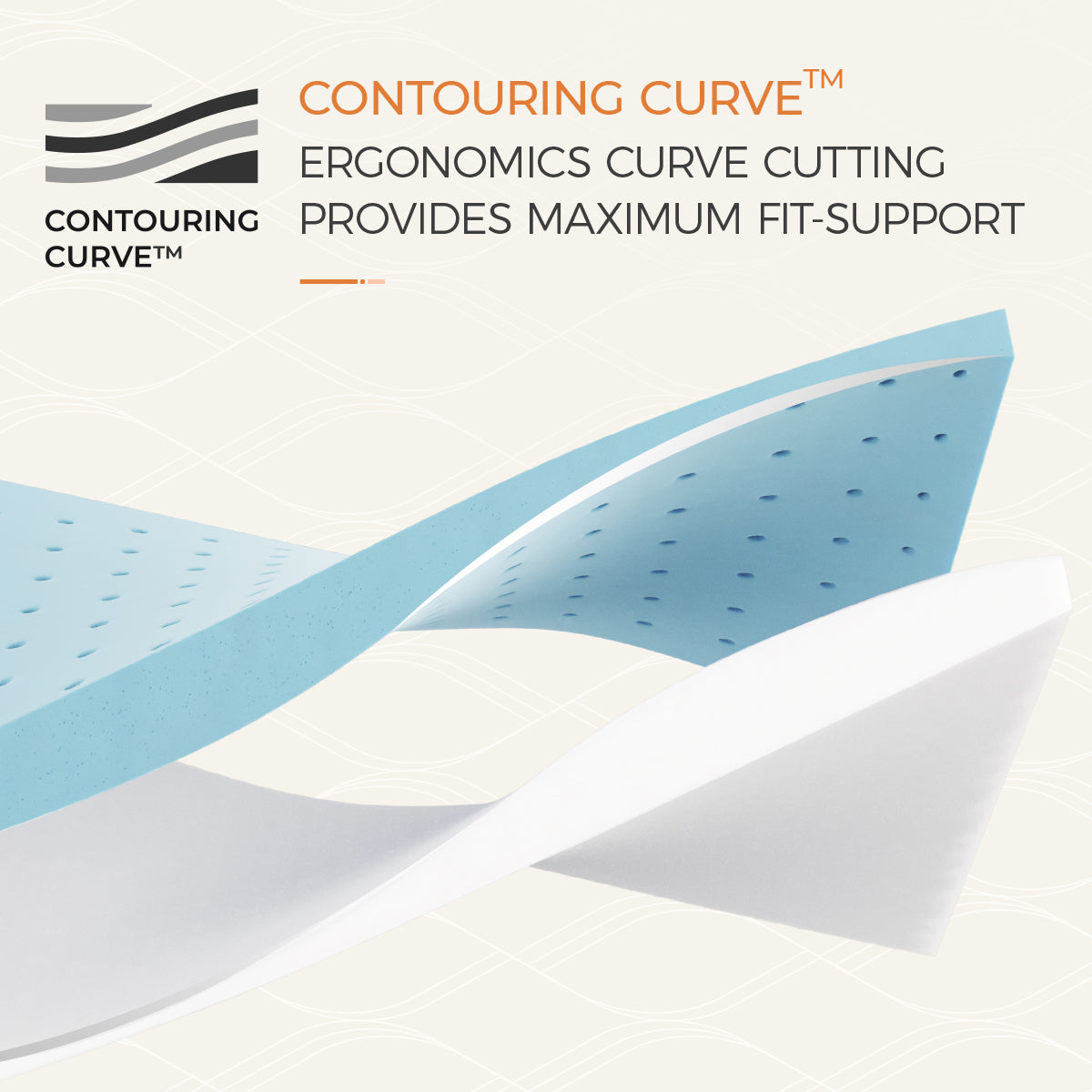 Contouring Curve™ technology image showing ergonomics design for optimal mattress fit-support.