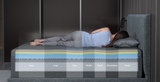 Side sleeper on a 7-zone memory foam mattress with the spine held straight and neutral from neck to tailbone
