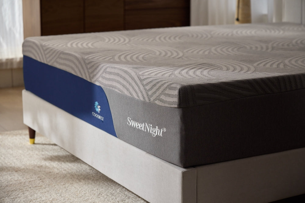 Twelve inch cool gel memory foam mattress showing layered construction and cooling technology for optimal temperature regulation
