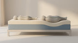 Cross-section of one mattress showing a lightweight sleeper resting on top and a heavier sleeper sinking deeper, illustrating how body weight affects mattress support