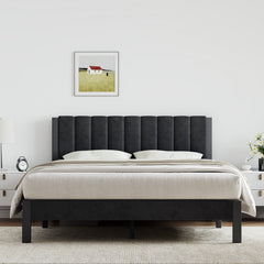 Piano Keys Velvet Upholstered Metal Platform Bed Frame