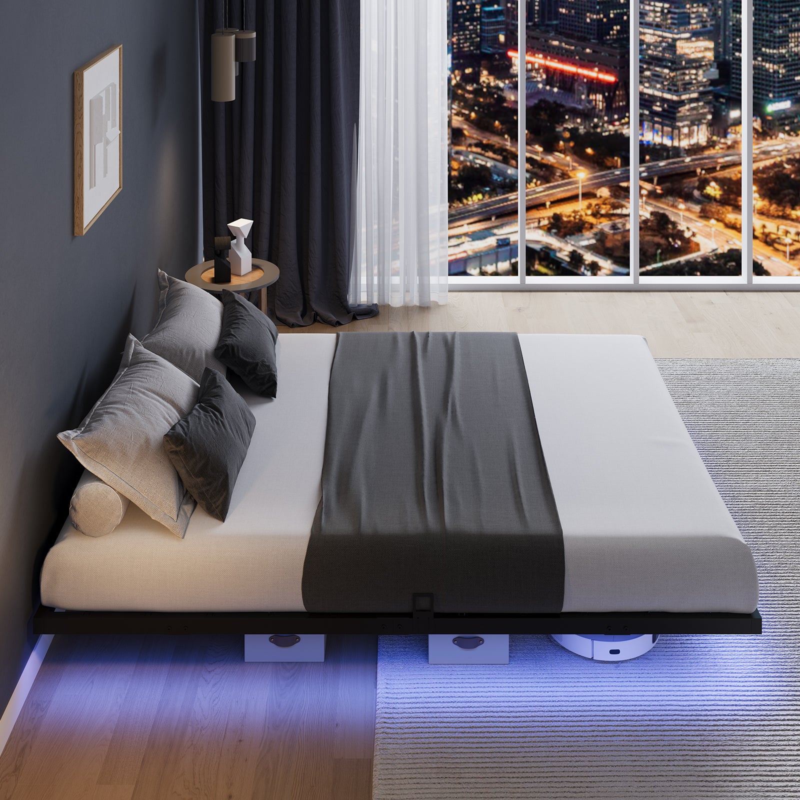 Floating Bed Frame with LED Lights