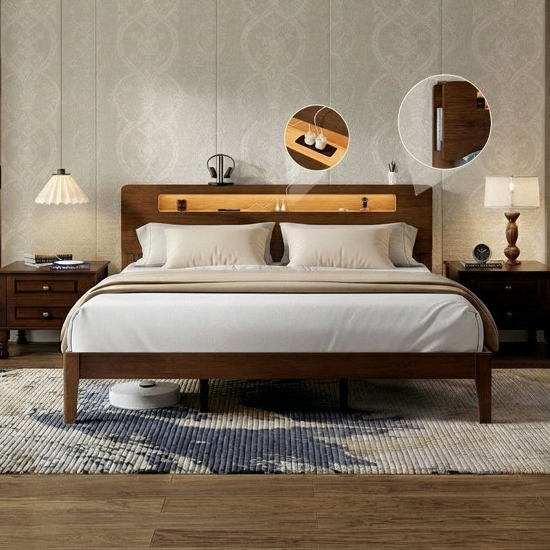 Executive Wooden Storage Bed Frame with Dimmable LED & Power Hub